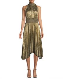 A L C  Renzo High-Neck Pleated Midi Dress at Neiman Marcus