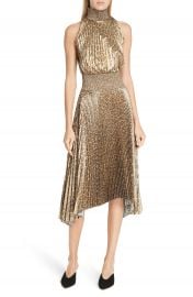 A L C  Renzo Leopard Print Metallic Foil Dress at Nordstrom