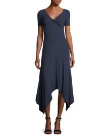 A L C  Reva Twist-Front Short-Sleeve A-Line Rib-Knit Dress   Neiman at Neiman Marcus