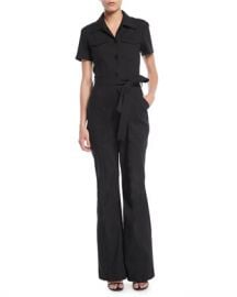 A L C  Rivington Short-Sleeve Button-Front Belted Flared-Leg Jumpsuit at Neiman Marcus