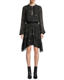 A L C  Sidney Long-Sleeve Metallic Flounce Dress at Neiman Marcus