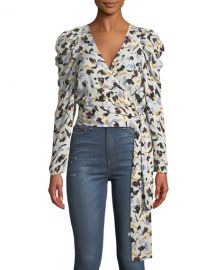 A L C  Tessa Printed Silk Long-Sleeve Wrap Top at Neiman Marcus