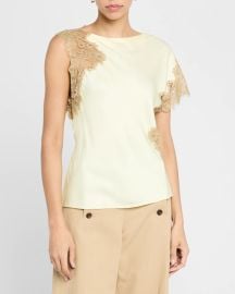 A L C Alessia Satin Lace Top at Neiman Marcus