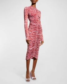 A L C Ansel Printed Ruched Dress at Neiman Marcus