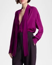A L C Vivi Long Sleeve Silk Tie Neck Top at Neiman Marcus