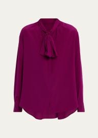 A L C Vivi Long Sleeve Silk Tie Neck Top at Bergdorf Goodman