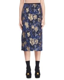 A-Line Metallic Floral-Jacquard Midi Skirt at Bergdorfgoodman