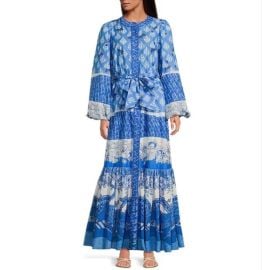 A Loves A Dresses A Loves A Border Print Mandarin Collar Long Balloon Sleeve Aline Maxi Dress Poshmark at Poshmark