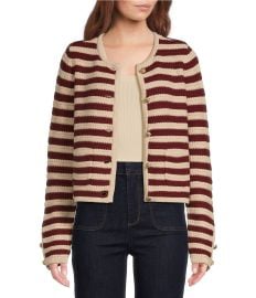 A Loves A Knit Wool Blend Striped Crew Neck Long Sleeve Embellished Button Front Cardigan Dillardx27s at Dillards