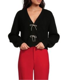 A Loves A Wool Blend Sweater Knit Rhinestone Bow V-Neck Long Sleeve Cardigan Dillardx27s at Dillards