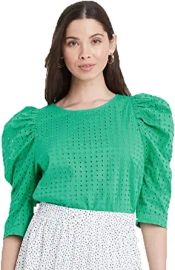 A New Day Women39s Elbow Sleeve Eyelet Top - Green X-Small at Womens Clothing store at Amazon