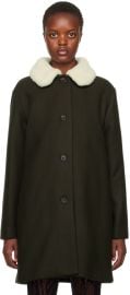 A P C New Doll Faux Shearling Collar Wool Blend Coat in Dark Green at ssense