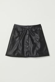 A-line Skirt - Blackfaux leather - Ladies  HampM US at H&M