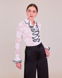ACADEMIA White Long Sleeve Shirt With Floral Lace ANNE FONTAINE at Anne Fontaine
