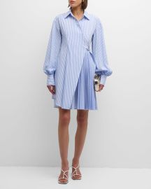 ADEAM Amalfi Striped Pleated Wrap Shirtdress at Neiman Marcus