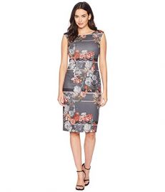 ADRIANNA PAPELL ROYAL LINED FLORAL SHEATH DRESS WITH EXPOSED ZIPPER at Zappos