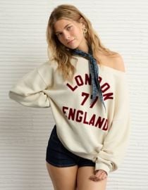 AE Off The Shoulder Destination Graphic Sweatshirt AE at American Eagle