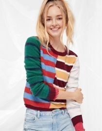 AE Patchwork Cropped Crew Neck Sweater at American Eagle