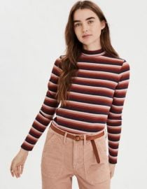 AE Striped Long Sleeve Mock Neck T-shirt at American Eagle