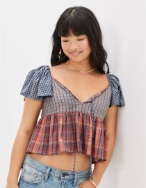 AE V-Neck Smocked Babydoll Blouse at American Eagle