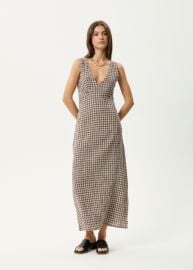 AFENDS Womens Tully - Seersucker Maxi Dress - Base Coffee Check at Afends