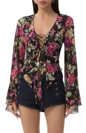 AFRM Cadence Lace-Up Long Sleeve Top in Dusted Floral at Nordstrom Rack at Nordstrom Rack