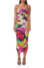 AFRM Hazel Print Ruched Mesh Midi Dress at Nordstrom