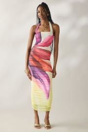 AFRM Indiana Lemon Lotus Mesh Ruched Bodycon Midi Dress at Urban Outfitters
