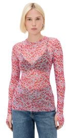 AFRM Kaylee Mesh Crewneck Top Red Ditsy XXS at Shopbop