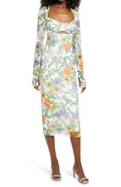 AFRM Kellen Cutout Long Sleeve Mesh Midi Dress at Nordstrom