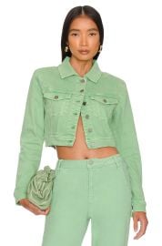 AFRM Magda Jean Jacket in Kelly Green at Revolve