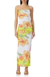 AFRM Marlo Ruched Strapless Dress in Color Block Floral at Nordstrom