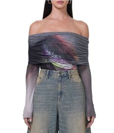 AFRM Maxine Feather Printed Mesh Off The Shoulder Long Sleeve Bodysuit Dillardx27s at Dillards