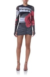 AFRM Mirza Print Long Sleeve Mesh Minidress at Nordstrom