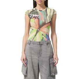 AFRM Nina Print Cap Sleeve Mesh Top at Nordstrom