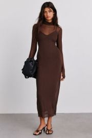 AFRM Shailene High Neck Long Sleeve Mesh Midi Dress at Urban Outfitters