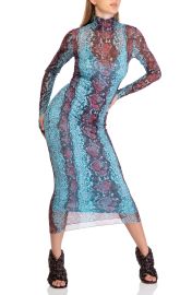 AFRM Shailene Long Sleeve Mesh Midi Dress in Port/Blue Snake  at Nordstrom