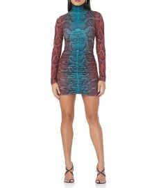 AFRM Signe Snake Print Mock Neck Long Sleeve Ruched Skirt Mini Dress at Dillards