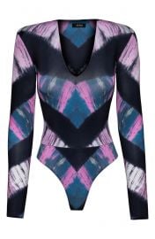 AFRM Sybil Long Sleeve Thong Bodysuit in Pink / Navy Chevron Tie Dye at Nordstrom