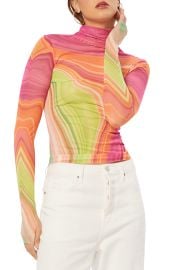 AFRM Zadie Mesh Turtleneck Top in Abstract Spring Wave  at Nordstrom