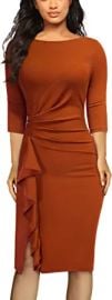 AISIZE Women39s Retro 34 Sleeve Ruched Elegant Business Pencil Sheath Dress at Womens Clothing store at Amazon