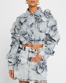 AKNVAS Floral Cropped Denim Jacket at Neiman Marcus