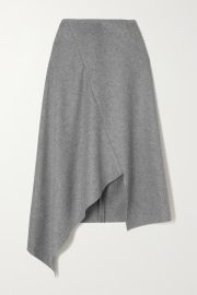 AKRIS Asymmetric wool-blend flannel midi skirt NET-A-PORTER at Net a Porter