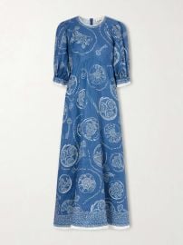 ALÉMAIS Lucky printed linen midi dress at Net a Porter