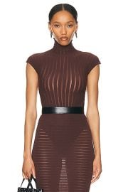 ALAA Striped T-shirt Bodysuit in Chocolat FWRD at FWRD