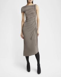 ALAIA Asymmetric Ruched Off-Shoulder Midi Dress at Neiman Marcus