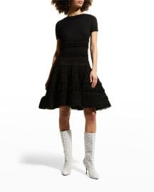 ALAIA Edition 1986 Tiered Fit-amp-Flare Knit Dress at Neiman Marcus