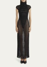 ALAIA High Neck Sheer Maxi Dress with Back Detail - at Bergdorf Goodman