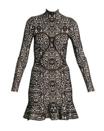 ALAIA Leopard Jacquard Curved-Seam Mini Dress - at Bergdorf Goodman