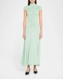 ALAIA Long High-Neck Ruched Dress at Neiman Marcus